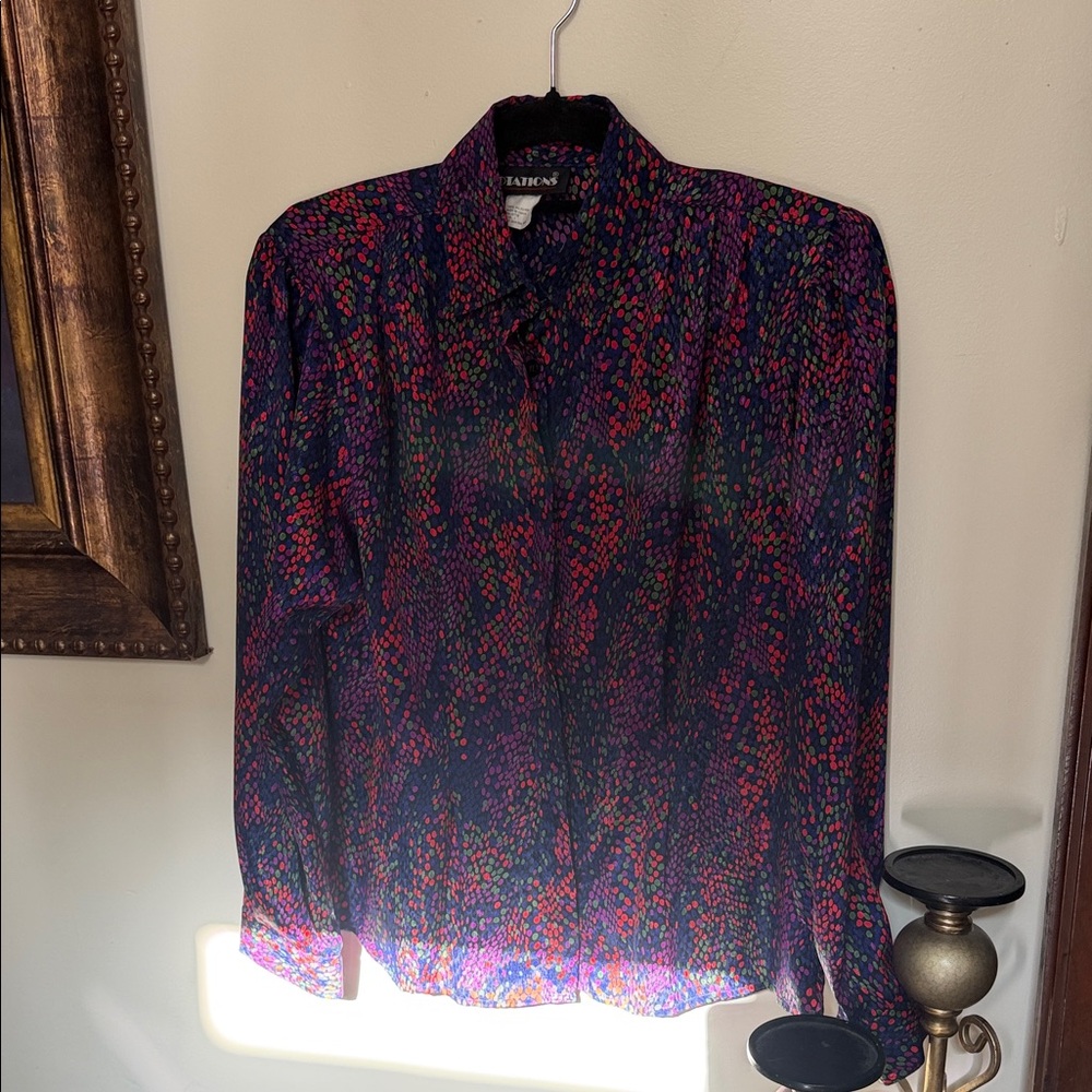 Vintage Notations Vibrant Patterned Button Down S… - image 1